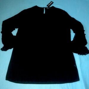 BOOHOO midi sheer ruffle bell long sleeve embellished Swiss dots NWT size 20